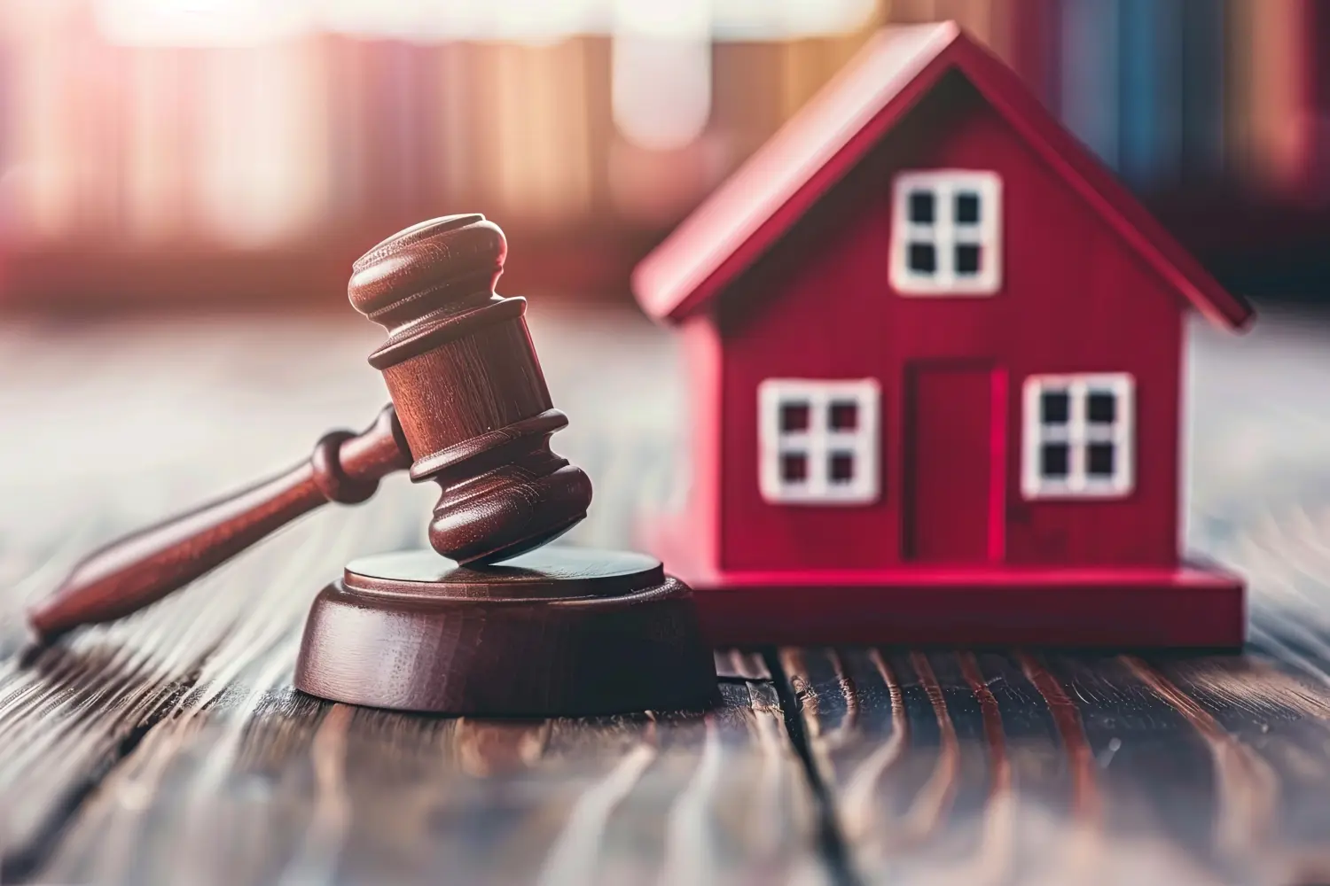 Richterhammer/Hausmodell, Ideen für die Zwangsvollstreckung bei der Immobilienauktion und beim Bieten eines Hauses.